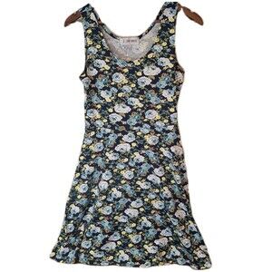 Tomsware Sz Med Jersey Stretch Blue Yellow Floral Sleeveless Y2K Skater Dress